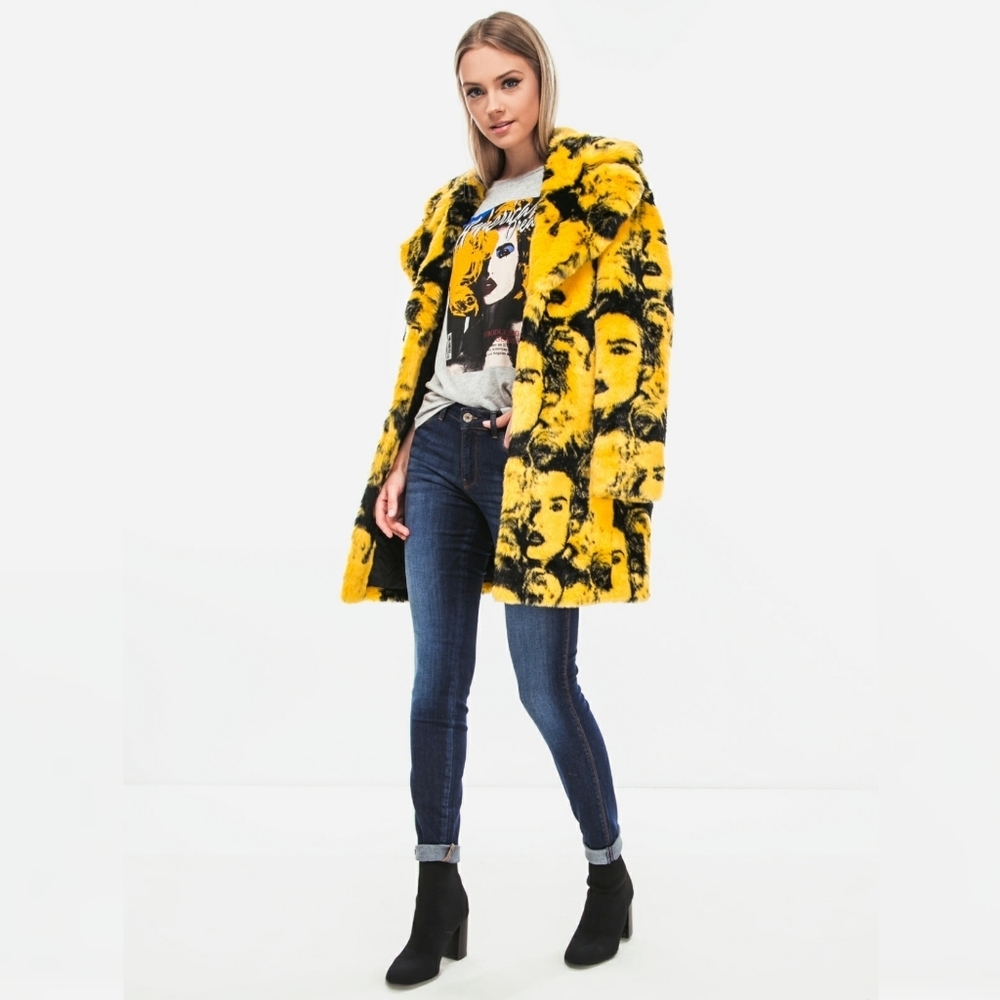 NEW GUESS Marilyn Print  Faux-Fur Coat SZ S - Picture 4 of 4